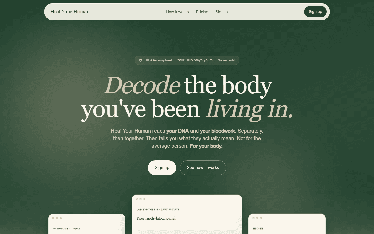 Heal Your Human homepage
